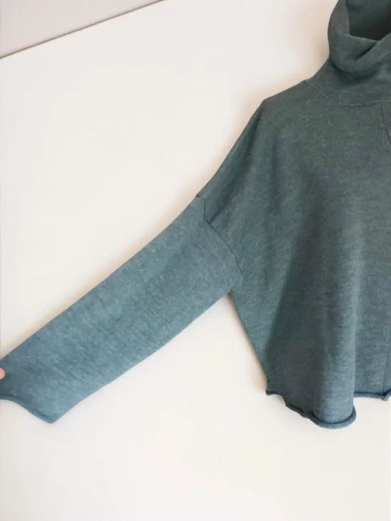 Eskandar Merino Wool Sweater Blue Heather Dolman Sleeve Made in Scotland Sz L - Picture 10 of 10